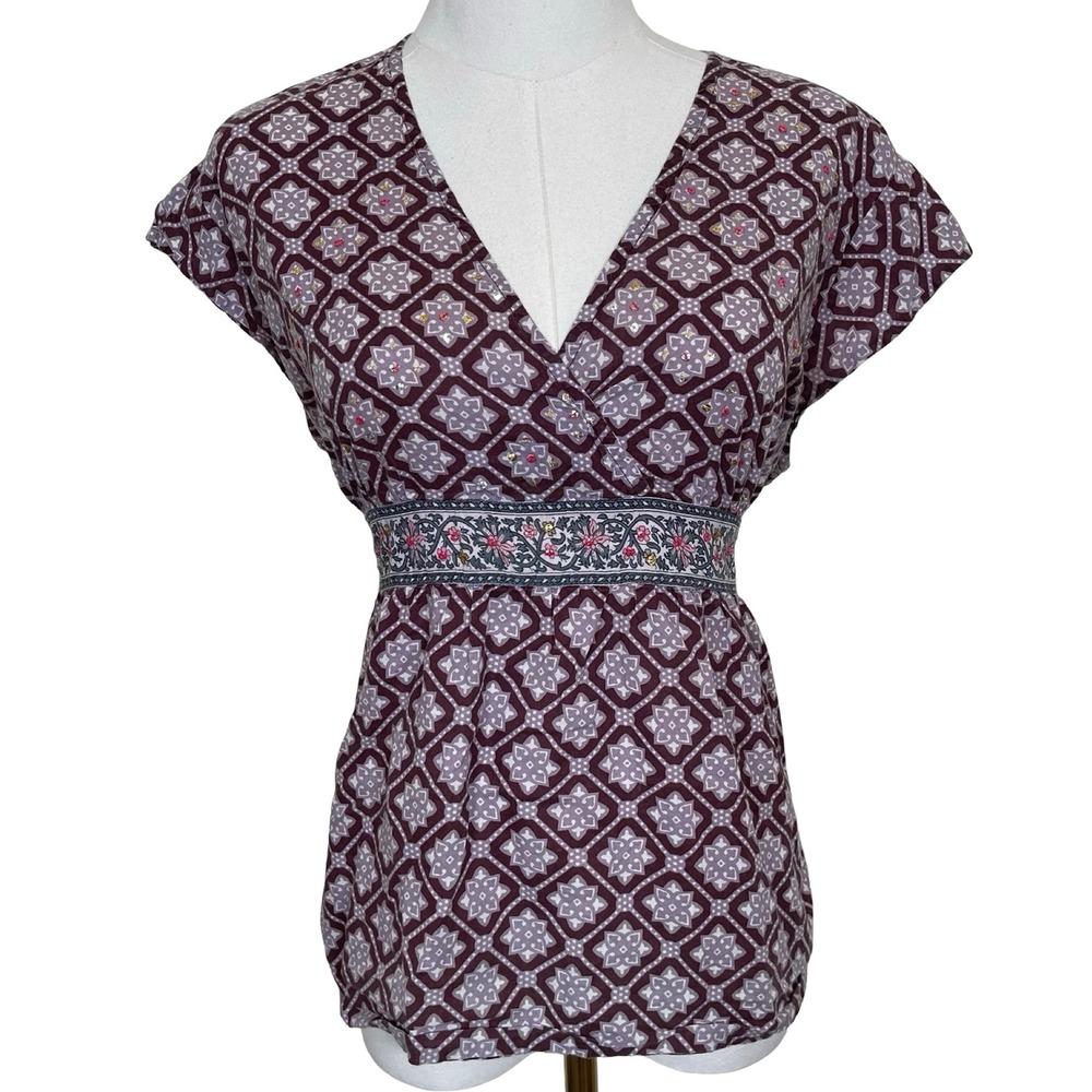 Vintage Cato Babydoll Blouse Womens M Purple Sequin Tie Back Cotton‎ Y2K Boho